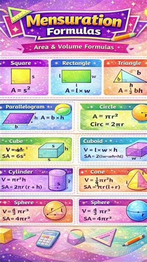 Mensuration formulas # tricky maths #maths short …..
