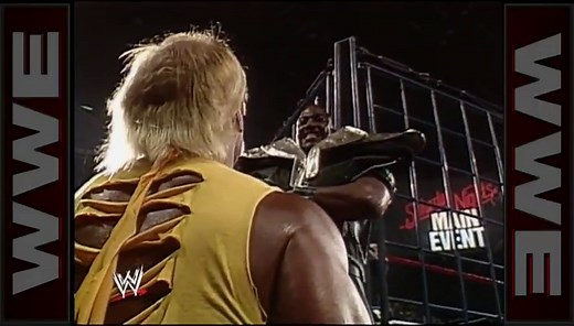 Zeus attacks Hulk Hogan before a Steel Cage Match: WWE Saturday Night's Main Event, May 27, 1989