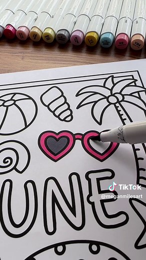 The June free coloring page is here! Get it in my bio or at MeganMilesArt.com 🥰 the theme this month is the beach! ☀️🌴 #freecoloringpage #meganmilesart #printablecoloringpages #relaxingvideos #coloring