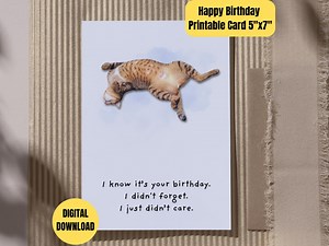 Funny Cat Birthday Card Printable: Cheeky Feline Design (PDF Download) - Etsy