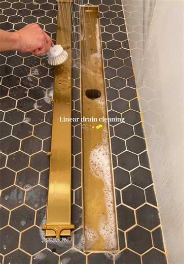 Linear drain cleaning 🧽🫧✨ #cleantok #cleaningmotivation #drainclean #showerclean #asmr