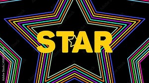 Line animation of a star logo with various colors and blinking effects, and yellow STAR text with a blinking effect on a black background
