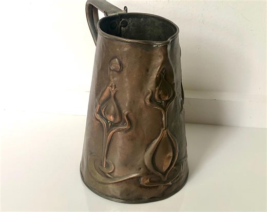 Antique Copper Pitcher Art Nouveau Handmade 1900s Jug With Embossed Tulip Design - Etsy