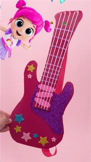 ROCKSTAR POPSTAR PRINCESS! 🎸 EASY Paper Craft Guitar 1-2-3 Little Angel #kids #shorts #diy