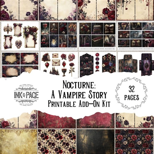 Nocturne: A Vampire Story Add-on Printable Ephemera Junk Journal Kit Gothic Halloween Digital Tags Horror Atcs Fantasy Envelopes Cards - Etsy