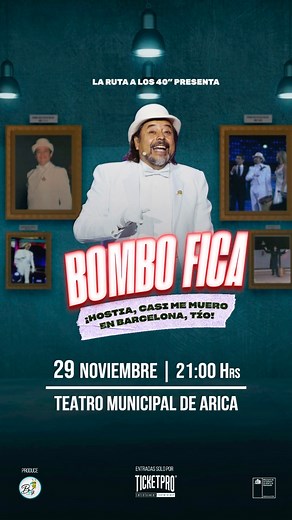 Este sábado 29 de noviembre llego al Teatro Municipal con mi espectáculo “Hostia, casi me muero en Barcelona, Tío”. ¡Falta nada! Asegura tu entrada en www.ticketpro.cl | BOMBO FICA