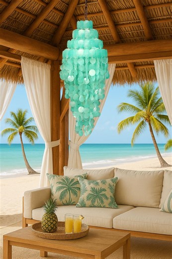 Teal Capiz Seashell Chandelier: Coastal Beach Decor Wind Chime - Etsy