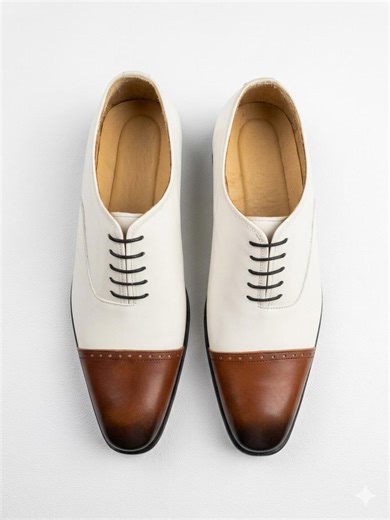 Men’s Two Tone Cap Toe Oxford Shoes | White Leather & Brown Patina Dress Shoes | Handmade Formal Wedding Office Shoes | Classic Lace up Shoe - Etsy