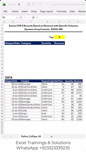 5.8K views · 24 reactions | Extract TOP N Records Based on Revenue with Specific Columns | Dynamic Array Formula - #Excel 365 TOP N =CHOOSECOLS(TAKE(SORT(Data,6,-1),E5),MATCH(B7:E7,Data[#Headers],0)) BOTTOM N =CHOOSECOLS(TAKE(SORT(Data,6,1),E5),MATCH(B7:E7,Data[#Headers],0)) | Excel Basement | Facebook