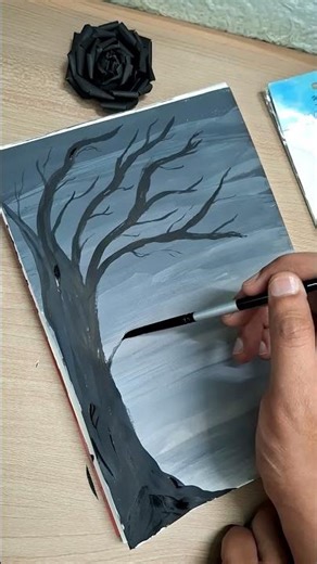 Easy way to paint a tree / easy acrylic painting ideas for beginners ✨️ #art #painting