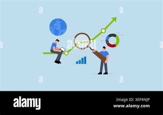 Research and development, business individuals examining with a magnifying glass and computer Stock Video Footage - Alamy
