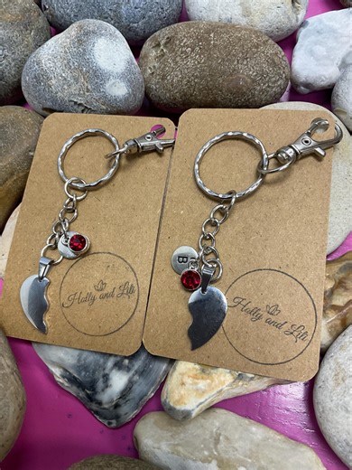 Heart Keychain: Split Heart Zipper, Rose Gold Personalised Initial Charm Gift - Etsy