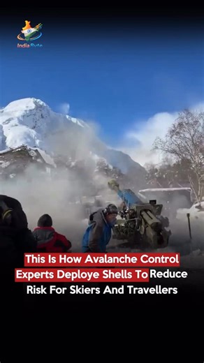 India Byte on Instagram: "Isn’t this awesome? Have you ever seen something like this before? Vc: @terskol_chalets In Feb 2026, avalanche control teams used a howitzer cannon to fire explosive shells at a snowy mountainside, successfully triggering a controlled avalanche. What happened: The operation destabilized weak snow layers, causing a safe slide before public access. This method, adapted from World War II military practices, is supported by USGS studies on explosives like TNT and RDX. Curre