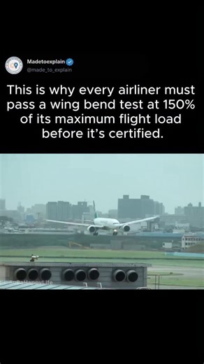 Made_to_Explain on Instagram: "Before an airliner can be certified for passenger service, its wings must undergo a rigorous static load test where they are bent to 150% (or 1.5 times) of the maximum aerodynamic load they are ever expected to encounter in flight. This 1.5 safety factor accounts for the margin between "limit load"—the highest force expected in normal operation—and "ultimate load," the point at which structural failure becomes possible. During these tests, massive hydraulic jacks p
