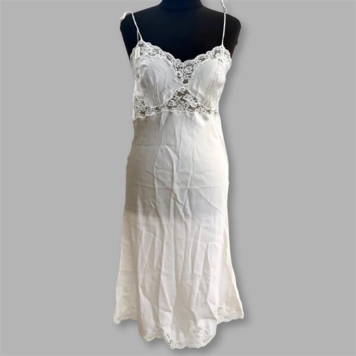 Vintage 100% Silk Slip Dress With Lace • Italian Satin Chemise • White Pure Silk Nightgown XS - Etsy