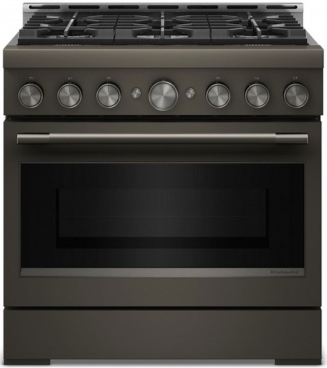 KitchenAid Commercial-Style Gas Range with No Preheat Air Fry Mode 36-Inch Wide in Black Ore - KFGS936SBE