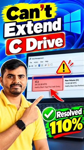 Can't Extend C Drive in Windows 11? 😱 100% Working Fix! #shorts