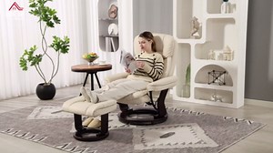 HOMCOM Swivel Recliner Chair with Ottoman, PU Leather Recliner with Adjustable Backrest, Footrest, Wood Base, Upholstered Reclining Chair for Living Room, Bedroom, Office, Black