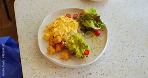 Stylish and nutritious brunch or breakfast meal served at trendy cafe, close view of freshly made food. Modern eatery offering flavorful and appetizing dining experience