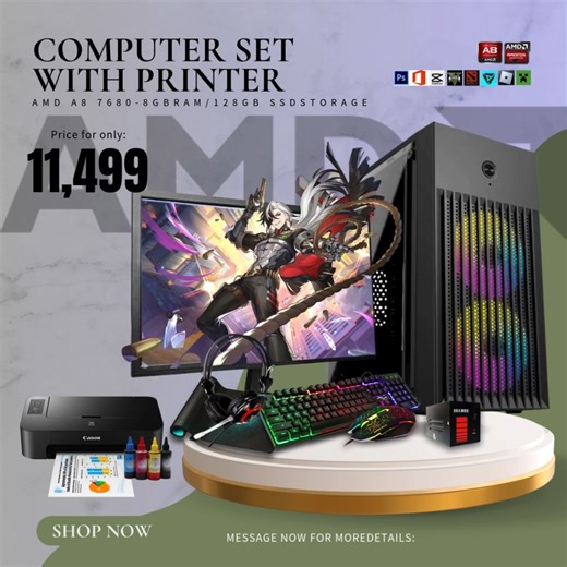 𝐃𝐨𝐧’𝐭 𝐦𝐢𝐬𝐬 𝐨𝐮𝐭 — Shop our New Year laptop 𝐒𝐀𝐋𝐄 𝐧𝐨𝐰! 🛍️💻 💸🎄for 𝐎𝐍𝐋𝐘 11,499.𝟎𝟎 𝐏𝐄𝐒𝐎𝐒 Bundle Computer with Printer 𝙂𝙍𝘼𝘽𝙎 𝙔𝙊𝙐𝙍𝙎 𝙉𝙊𝙒! 📊 𝙁𝙖𝙨𝙩 • 𝙍𝙚𝙡𝙞𝙖𝙗𝙡𝙚 • 𝘼𝙛𝙛𝙤𝙧𝙙𝙖𝙗𝙡𝙚💸 📌 Specifications : 🧷 AMD A8 7680 processor 🧷 FM2 Motherboard 🧷 8gb DDR3 Memory 🧷 128gb SSD Storage 🧷 19"wide LED Monitor 🧷 Windows 10 Installed 🧷 MS Officed installed 🕹 with Canon printer 🖱Perfect for Online Schooling , Work from Home , etc. 📎 1 YEAR STORE W