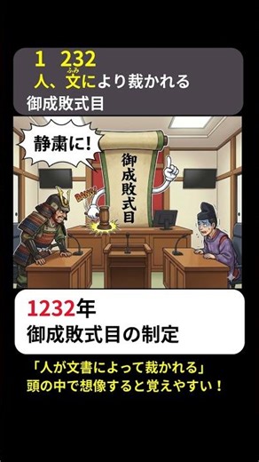 語呂合わせ暗記：1232年 御成敗式目の制定