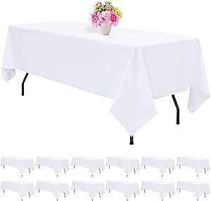 12 Pack White Tablecloth 60 x102 inch Table Cloth for 6 Foot Rectangle Tables, Polyester Rectangle Tablecloth Bulk Linen Washable Fabric Table Cover for Wedding Party Banquet Restaurant Buffet Picnic