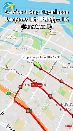 Bus Service 3 Map Hyperlapse | Tampines Int - Punggol int (Direction 1) #sgbus #singapore #map