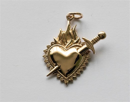 Bronze Flaming Heart With Sword Pendant - Etsy