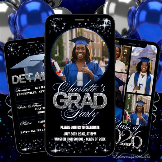 Digital Graduation Ceremony Invitation Template Modern Blue, Multiple Photo Graduation Party Invite Animated College Grad - Etsy Australia