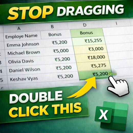 Excel Trick: Double Click to Fill Formulas Instantly #exceltips #excel#learning #shortsfeed