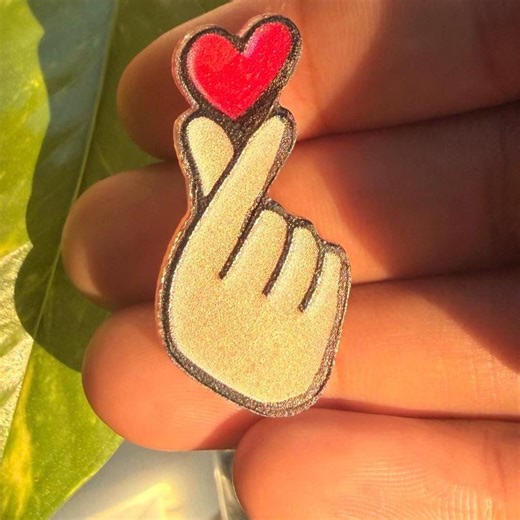 Korean Finger Heart Enamel Pin: Love Gesture Lapel Brooch - Etsy