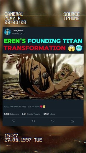 Eren's founding titan form☠️😱|#anime#edit#eren #attackontitan#amv #animeedit#animeshorts #tweening