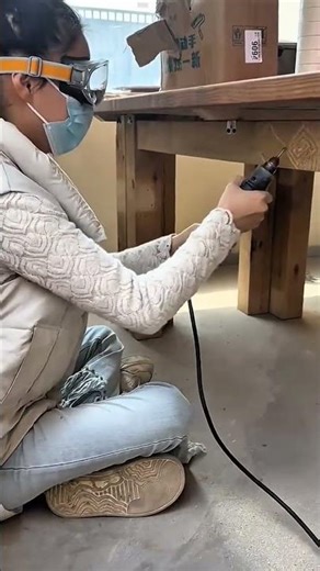 Carving with a machine tool on a table to make it look nice and attractive