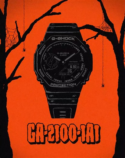 Happy Halloween from G-SHOCK! The digital-analog model GA-2100-1A1 inherits the octagonal shape of the first generation DW-5000C model, and was developed with a simple design that eliminates waste but maintains resilience. Thanks to its case made of newly-developed highly rigid resin containing carbon fiber, this model is thinner than ever with a thickness of only 11.8mm. In characteristic G-SHOCK blackout colorscheme, be on the watch for trick-or-treaters with eyes on your wrist this halloween!
