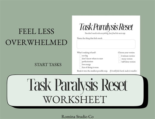 ADHD Task Paralysis Worksheet – Executive Dysfunction Help, Start Tasks Printable PDF - Etsy