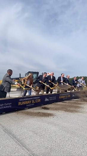 Time to go to work! ⛏️ RDU Airport broke ground today on the replacement runway 5L-23R. When it opens — replacing the existing primary runway — “the two most important miles of pavement in the Triangle” will serve as central and eastern North Carolina’s gateway to the globe. The replacement runway will be built at 10,639 feet and be located 537 feet west of the existing 5L-23R. The $500 million project is anticipated to last five years. | Raleigh-Durham International Airport (RDU)