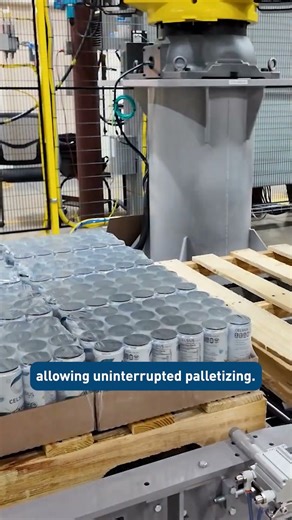 High-speed full layer palletizing system designed to handle beverage cans #shorts #automation #fanuc