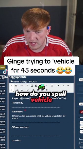 Angry ginge trying to spell vehicle for 45 seconds with boss funny clip at the end #angryginge #angryginge13 #gtarp #time2 #funny #fyp