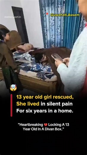 memexsport.in on Instagram: "A viral video circulating on social media captures the dramatic rescue of a 13-year-old girl who was hidden inside the storage compartment of a divan bed during a raid by authorities in Guwahati's Panjabari area. In the footage, several people—including officials and witnesses—are seen in a residential room with blue patterned curtains and tiled flooring. They urgently lift the mattress off a divan bed and open the built-in storage box beneath it. After moments of te