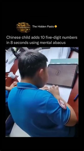 History 📌 Entertainment 📽️ News 🎤 on Instagram: "A young child solves ten huge five-digit numbers in only 8 seconds—no calculator and no real abacus 🧠✨⚡ This amazing skill comes from the Mental Abacus technique. Follow @thehiddenpasts for more mind-blowing talents 🔥 Kids learn to picture a full abacus clearly in their mind and move the beads mentally at incredible speed. In Japan’s Flash Anzan championship champion Takeo Sasano added fifteen three-digit numbers in just 1.7 seconds faster th