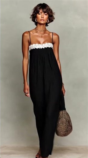 Women's Minimalist Linen-Blend Lace-Paneled Strapless With Spaghetti Straps Maxi Dress #modesees