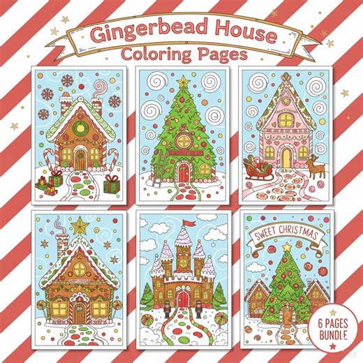 Gingerbread House Coloring Pages | Christmas Coloring Book Printable | Adult Holiday Coloring Pages | Instant Download PDF - Etsy