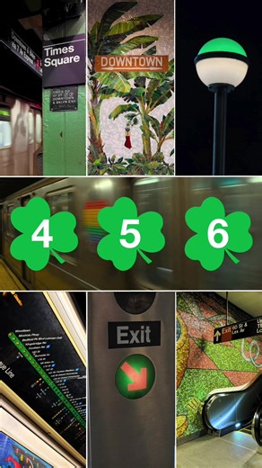 Happy St. Patrick’s Day! To celebrate, we went colorhunting in the subway system to find some shamrock green 💚☘️ If you’re passing through Grand Central-42 St station today, look out for special 4/5/6 signage on your commute! Artwork commissioned by MTA Arts & Design featured: Top middle: “Ciguapa Antellana, me llamo sueño de la madrugada (who more sci-fi than us)” (2018) by Firelei Báez at 163 St-Amsterdam Av station. Bottom right: “Blooming” (1996) by Elizabeth Murray at Lexington Av/59 St st