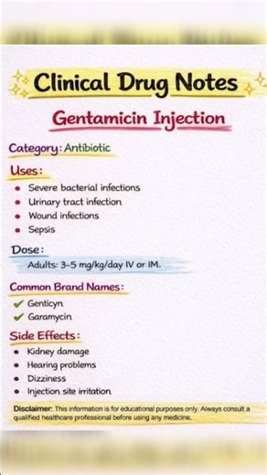 Clinical Drug Notes series // Gentamicin Injection // Medical Knowledge 🏥✨