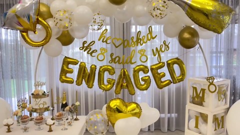 248 Pc Premium Engagement Party Decorations, Gold and White Bridal Decorations, He Asked She Said Yes Banner, Engaged Letter Balloons, Future Mrs and Mr Balloons & Sashes Ring Balloon, Boxes & more