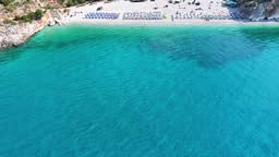 Ionian sea Gjipe beach canyon. Albania blue turquoise beach