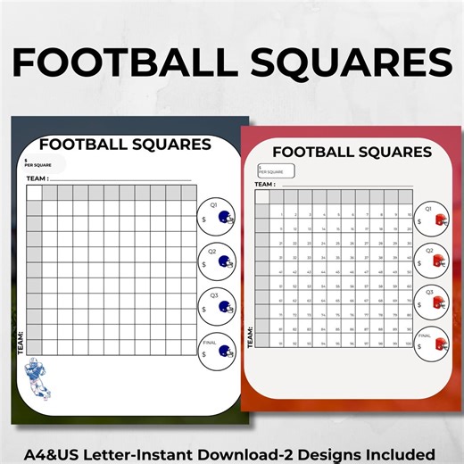 Football Squares Printable (100 Box) – Football Pool & Fundraiser Grid   Payout Tracker, Instant Download - Etsy