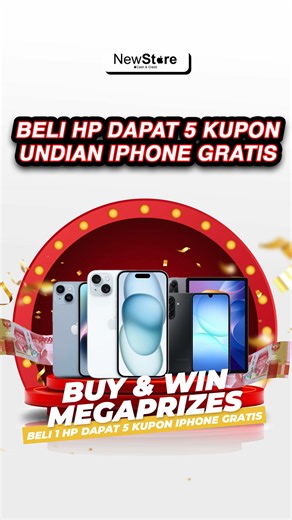 Beli 1 HP, langsung dapet 5 kupon undian iPhone GRATIS! 😍 Yup, setiap transaksi kredit (tanpa minimal pembelian), kamu otomatis dapat: 5 KUPON GRATIS iPhone — tanpa ribet! TOTAL HADIAH MEWAH MENANTI KAMU: Grand Prize: iPhone 15 (New iBox) Hadiah Kedua: iPhone 14 (New iBox) Hadiah Ketiga: Redmi Pad 2 Cash Prize: •⁠ ⁠Rp2.000.000 •⁠ ⁠Rp1.000.000 •⁠ ⁠Rp500.000 (untuk 10 pemenang!) Semakin banyak transaksi kamu, semakin banyak kupon yang kamu kumpulin semakin besar peluang bawa pulang iPhone GRATIS!