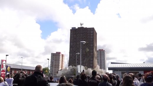 Residents watch as landmark Blackpool tower blocks are demolished