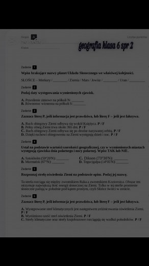 Sprawdzian z geografii dla klasy 6 - Dział 2